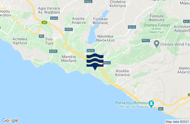 Mappa delle Getijden in Cholétria, Cyprus