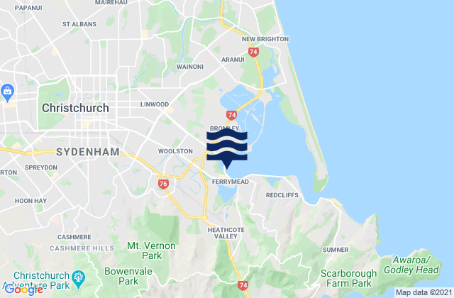 Mappa delle Getijden in Christchurch, New Zealand