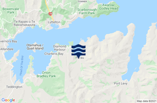 Mappa delle Getijden in Christchurch City, New Zealand