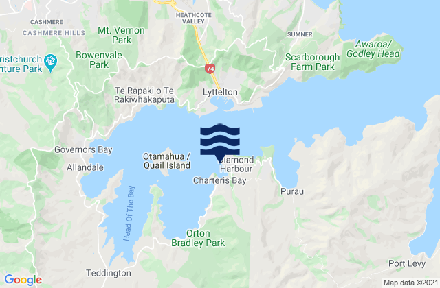 Mappa delle Getijden in Church Bay, New Zealand