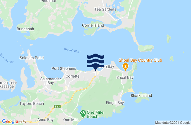 Mappa delle Getijden in Church Bay, Australia