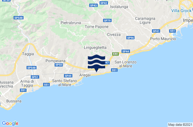 Mappa delle Getijden in Cipressa, Italy