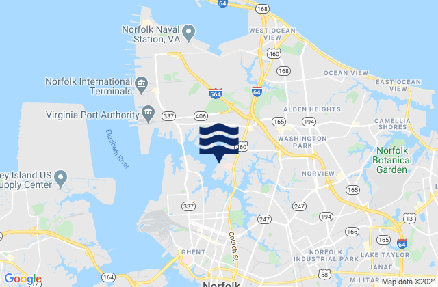 Mappa delle Getijden in City of Norfolk, United States