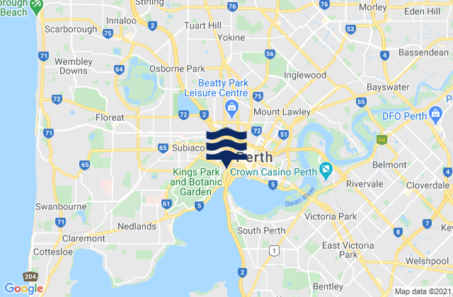 Mappa delle Getijden in City of Perth, Australia