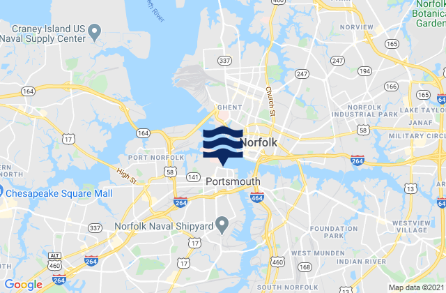 Mappa delle Getijden in City of Portsmouth, United States