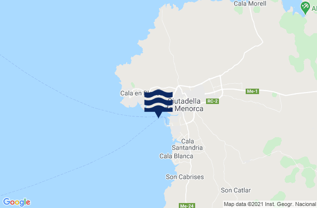 Mappa delle Getijden in Ciudadela de Menorca, Spain