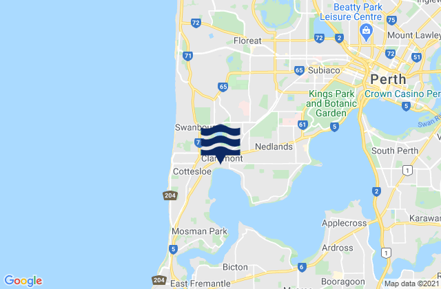 Mappa delle Getijden in Claremont, Australia
