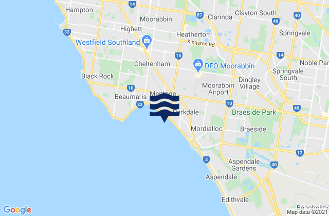 Mappa delle Getijden in Clayton, Australia