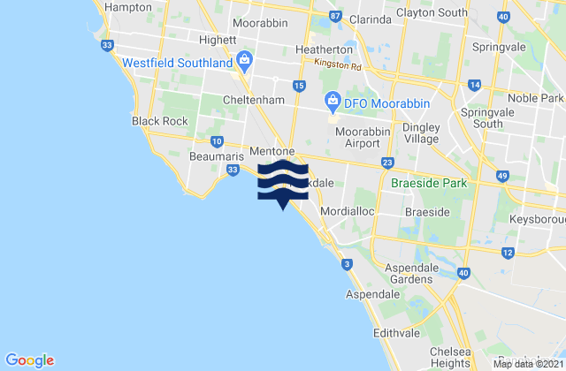 Mappa delle Getijden in Clayton South, Australia