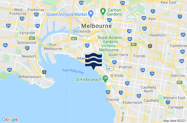 Mappa delle Getijden in Clifton Hill, Australia