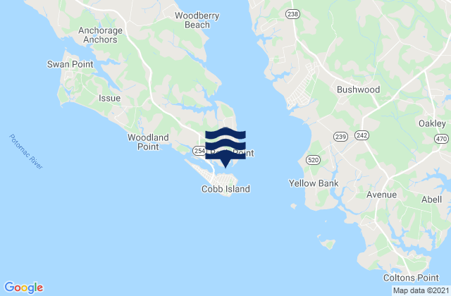 Mappa delle Getijden in Cobb Island, United States