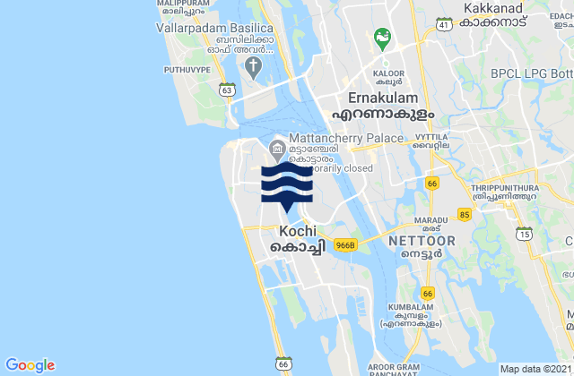 Mappa delle Getijden in Cochin, India
