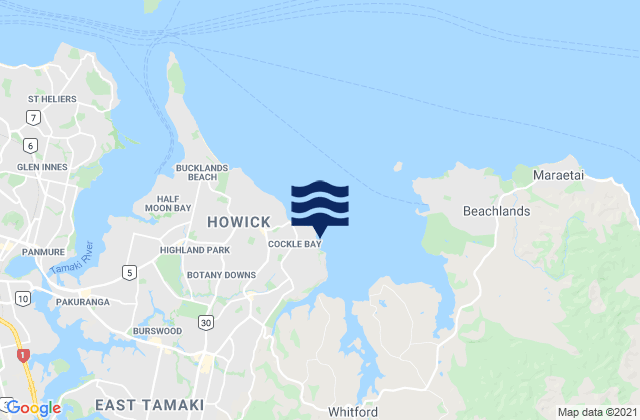Mappa delle Getijden in Cockle Bay, New Zealand