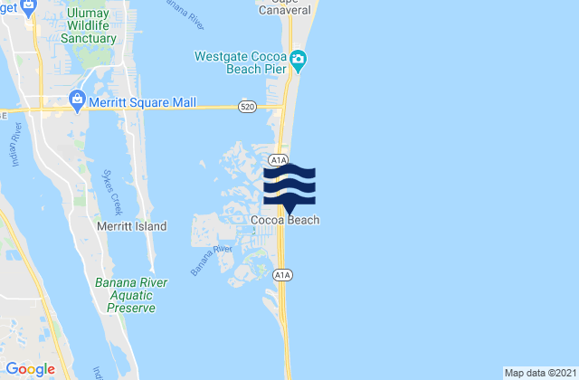 Mappa delle Getijden in Cocoa Beach, United States