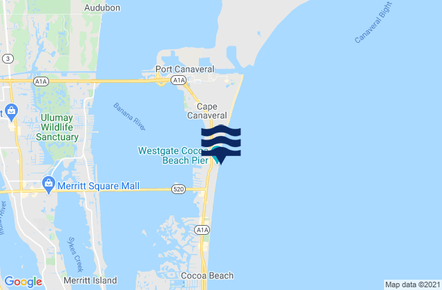 Mappa delle Getijden in Cocoa Beach Pier, United States