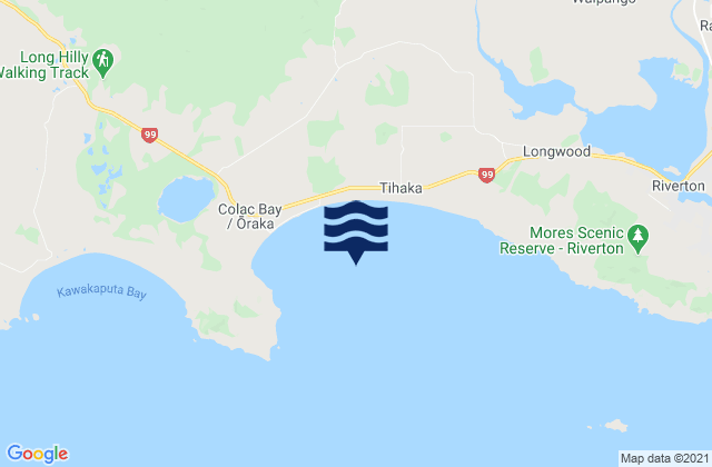 Mappa delle Getijden in Colac Bay (Oraka), New Zealand