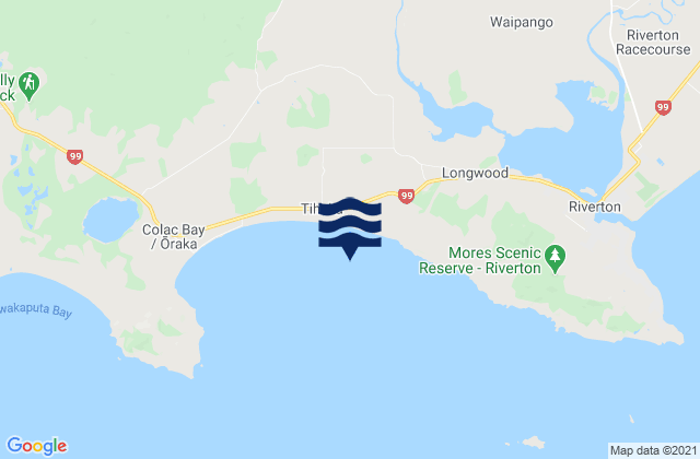 Mappa delle Getijden in Colac Bay, New Zealand