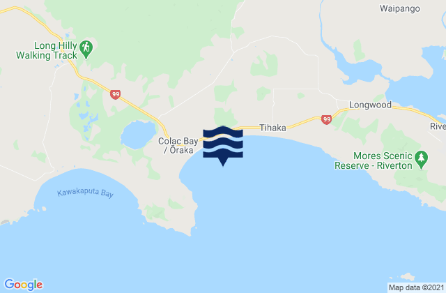 Mappa delle Getijden in Colac Bay/Oraka, New Zealand
