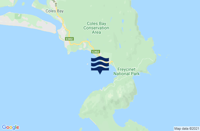 Mappa delle Getijden in Coles Bay, Australia