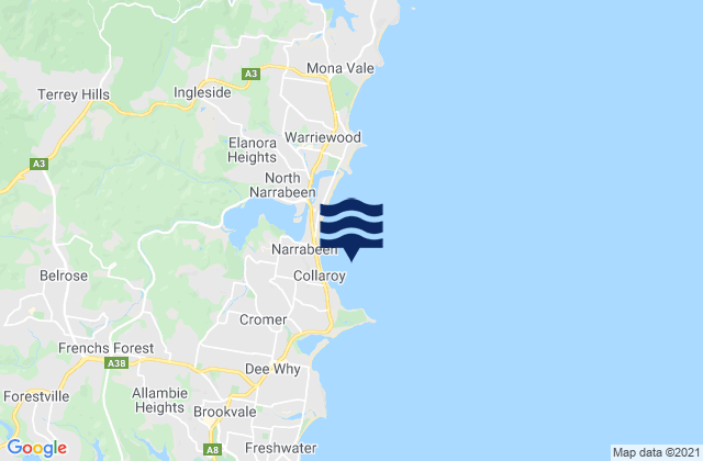 Mappa delle Getijden in Collaroy Beach, Australia