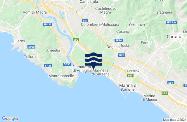 Mappa delle Getijden in Colombiera-Molicciara, Italy