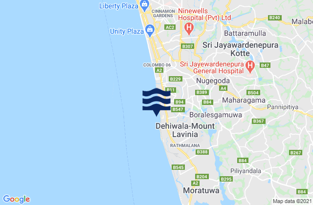 Mappa delle Getijden in Colombo District, Sri Lanka