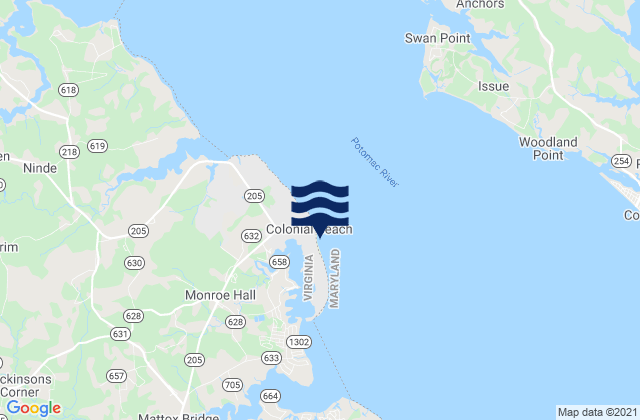 Mappa delle Getijden in Colonial Beach Potomac River, United States