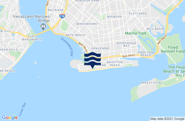 Mappa delle Getijden in Coney Island Brooklyn, United States