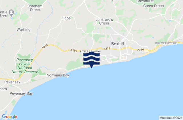 Mappa delle Getijden in Cooden Beach, United Kingdom