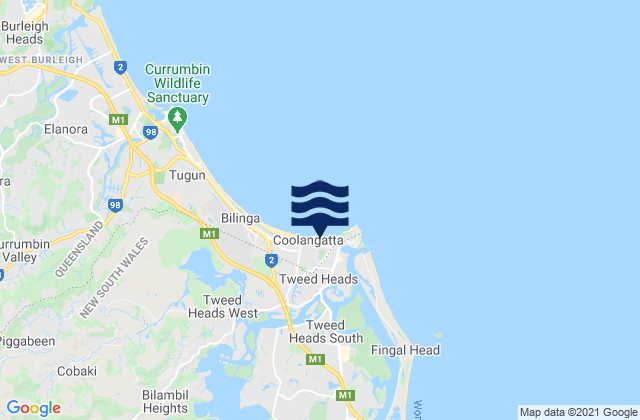 Mappa delle Getijden in Coolangatta Beach, Australia