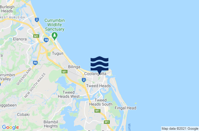 Mappa delle Getijden in Coolangatta southern Gold Coast, Australia