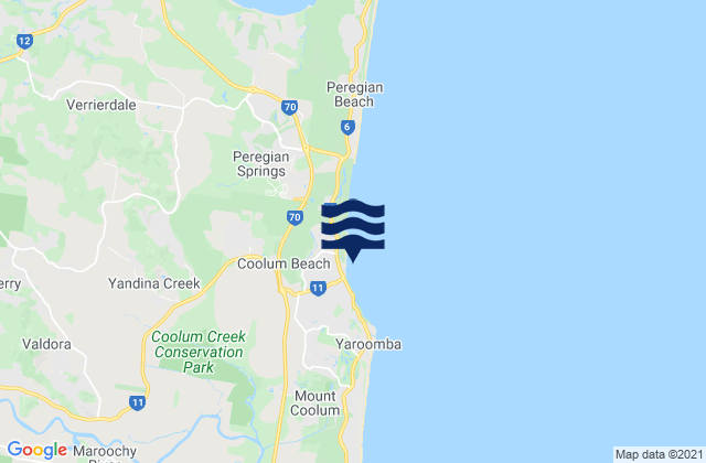 Mappa delle Getijden in Coolum Beach, Australia