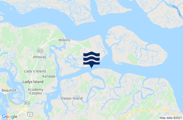 Mappa delle Getijden in Coosaw Island South of Morgan River, United States