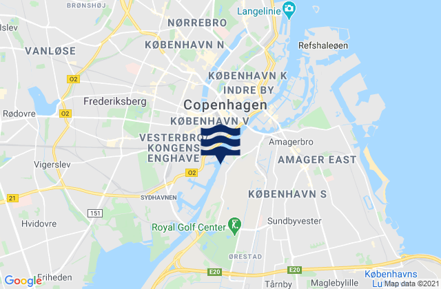 Mappa delle Getijden in Copencabana, Denmark