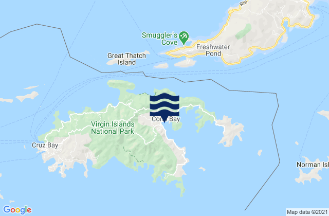 Mappa delle Getijden in Coral Harbor St. Johns Island, U.S. Virgin Islands