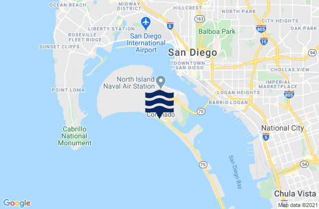 Mappa delle Getijden in Coronado Municipal Beach, United States