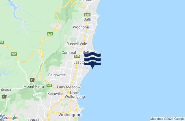 Mappa delle Getijden in Corrimal Beach, Australia