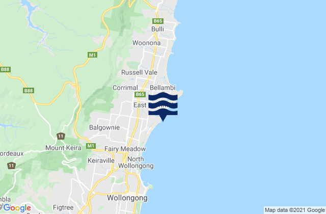 Mappa delle Getijden in Corrimal, Australia