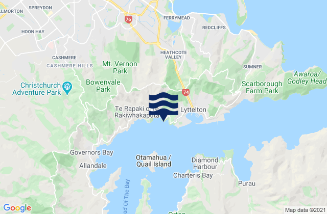 Mappa delle Getijden in Corsair Bay, New Zealand