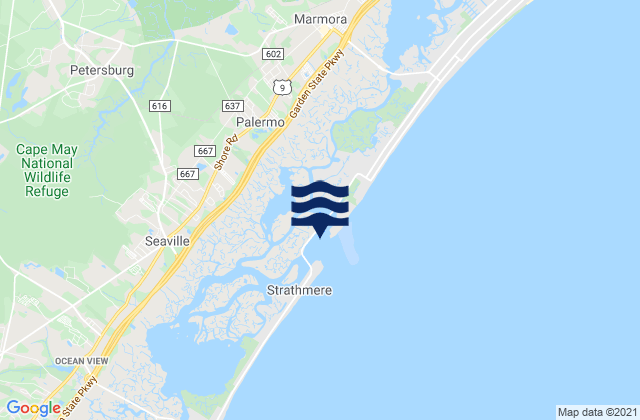Mappa delle Getijden in Corsons Inlet Entrance, United States