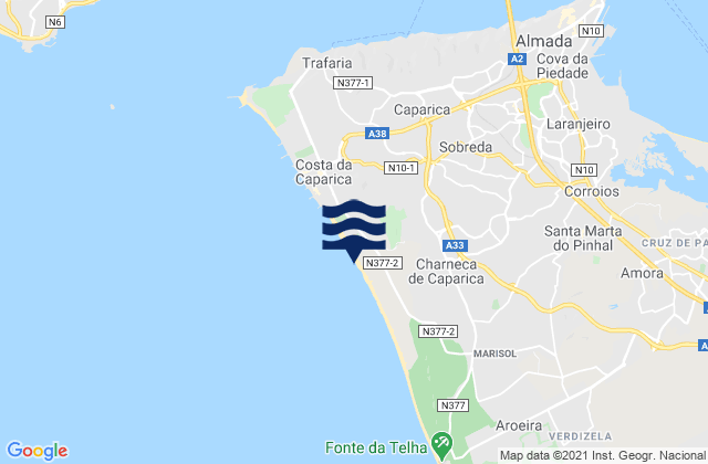 Mappa delle Getijden in Costa da Caparica, Portugal