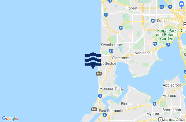 Mappa delle Getijden in Cottesloe Beach, Australia