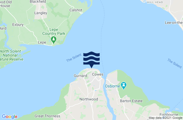 Mappa delle Getijden in Cowes Beach, United Kingdom