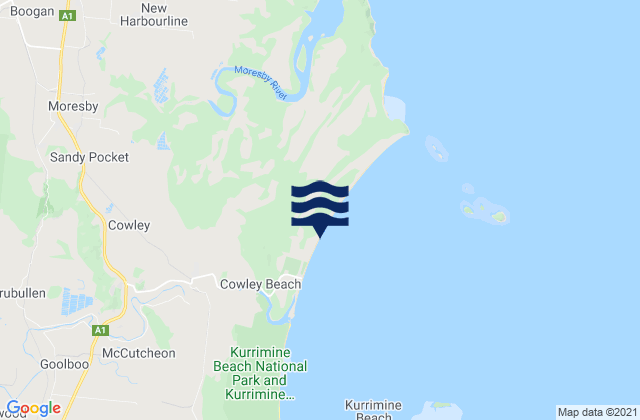 Mappa delle Getijden in Cowley Beach, Australia