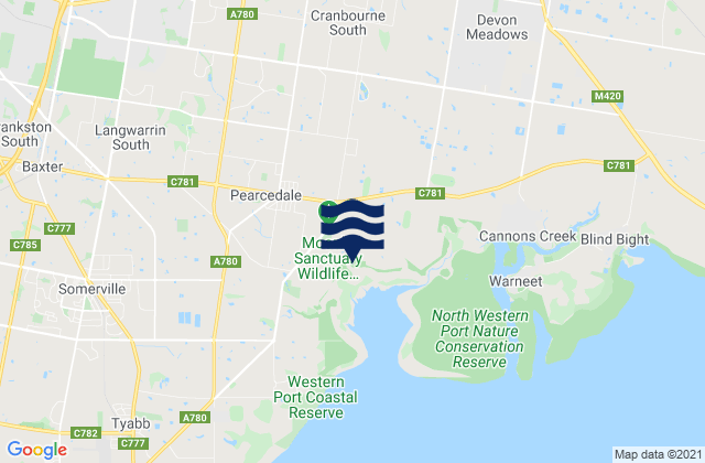 Mappa delle Getijden in Cranbourne South, Australia