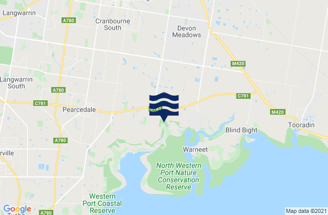 Mappa delle Getijden in Cranbourne West, Australia