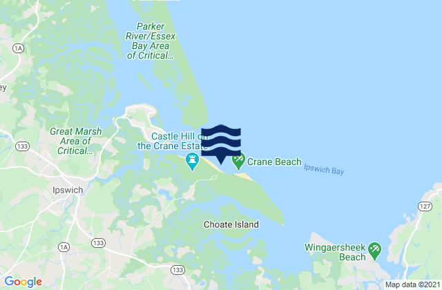 Mappa delle Getijden in Crane Beach, United States