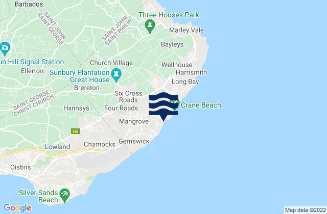 Mappa delle Getijden in Crane Beach / Foul Bay, Barbados