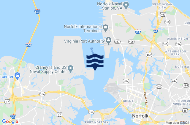 Mappa delle Getijden in Craney Island Light, United States