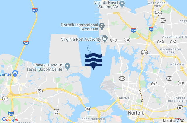 Mappa delle Getijden in Craney Island Reach, United States